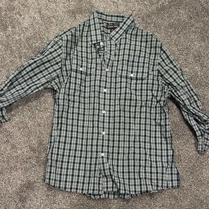 Michael Kors Green & Navy Checkered Button Up Shirt